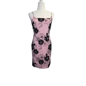 NWT Almost Famous Pink Black Mini Dress 3D velvet Floral Large